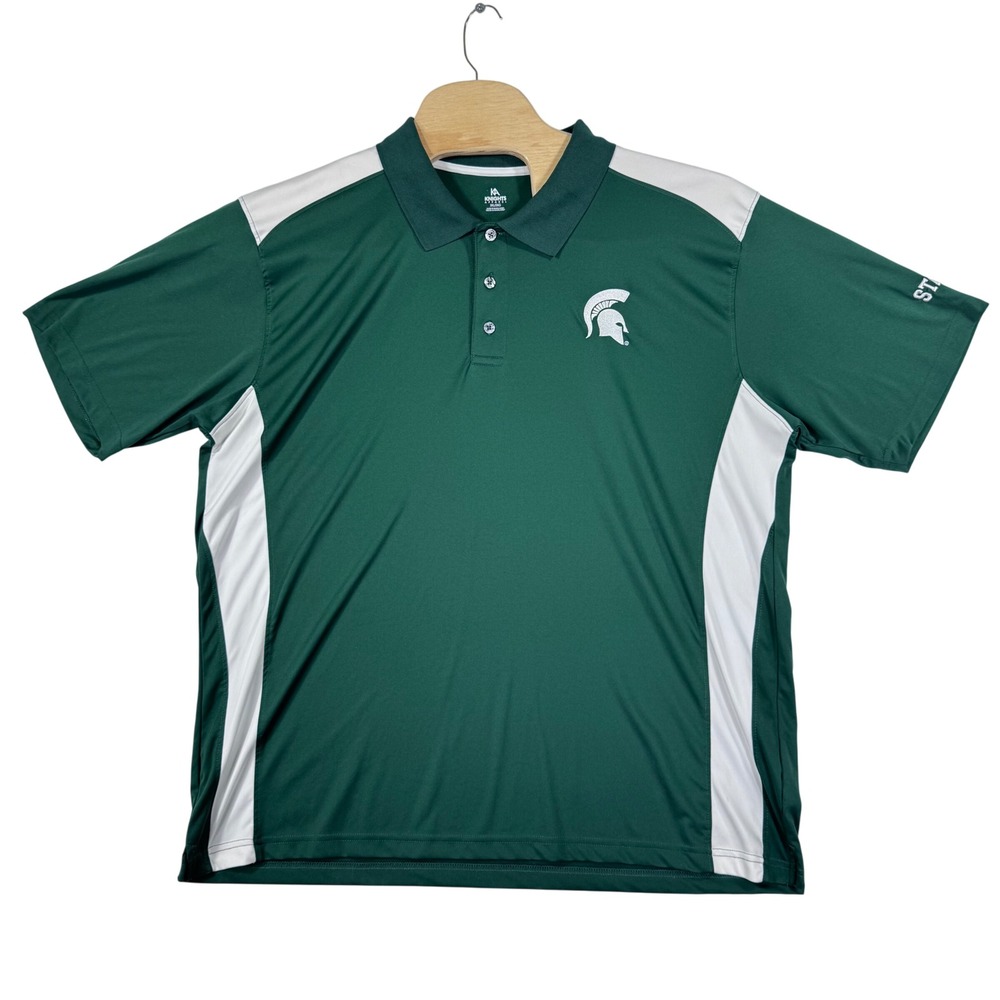 Michigan State Spartans MSU Green White Golf Polo‎ Shirt Mens 2XL Fan Tailgate